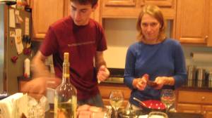 Jeff and Sara preparing dinner, (and im drinking wine)